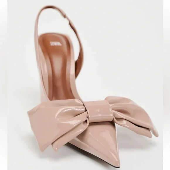 Elegant Nude Slingback Heels with Bow - Picture 3 of 4